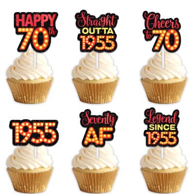 18pcs Red Glitter Dessert Cupcake Topper Pick for Straight Outta 1955 Legend Since 1955 Theme Decor Supplies Men Happy 70th Birthday Party Decorations