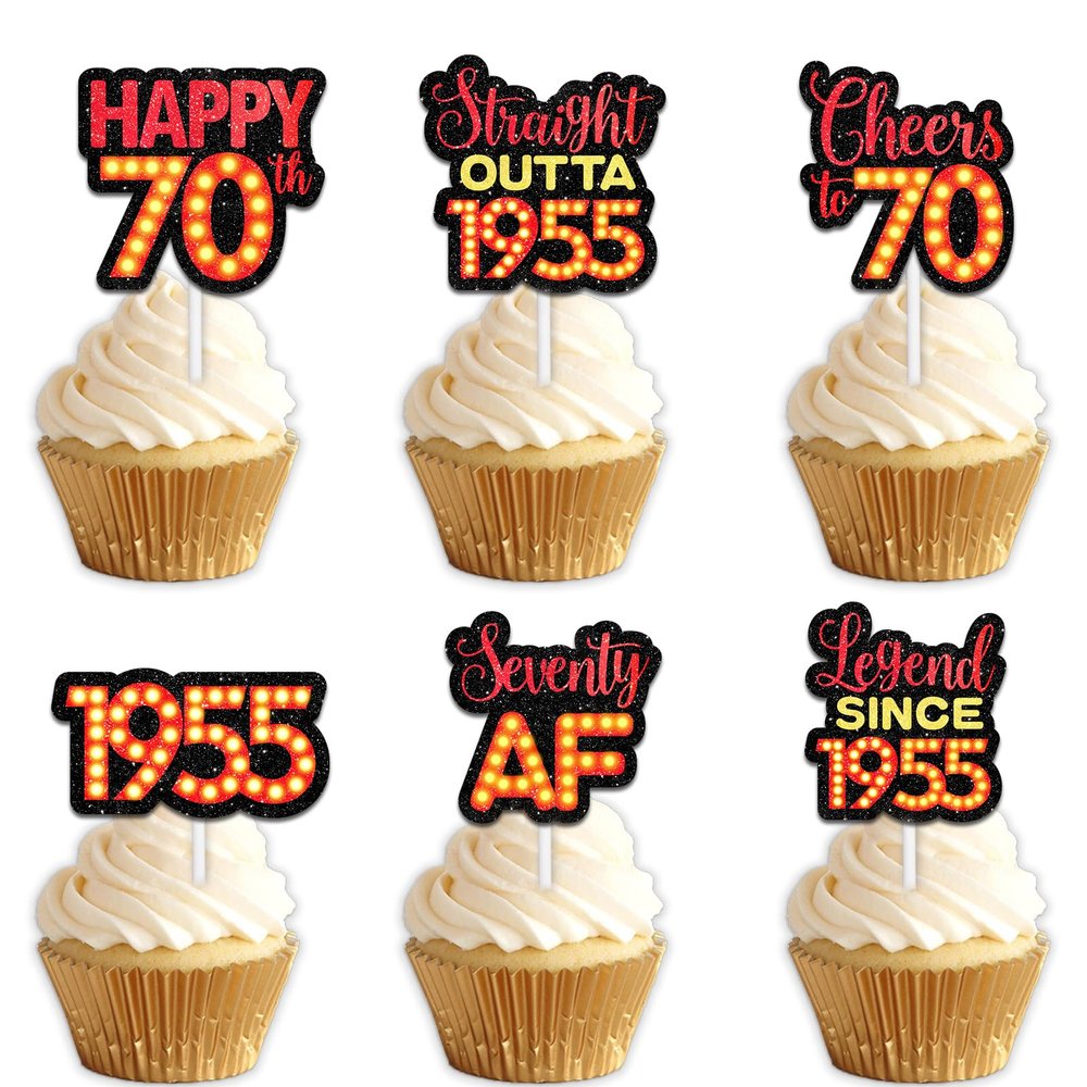18pcs Red Glitter Dessert Cupcake Topper Pick for Straight Outta 1955 Legend Since 1955 Theme Decor Supplies Men Happy 70th Birthday Party Decorations