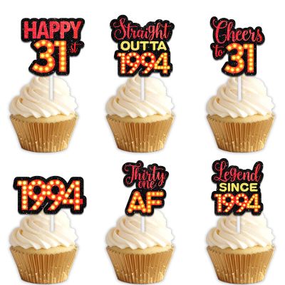 18pcs Red Glitter Dessert Cupcake Topper Pick for Straight Outta 1994 Legend Since 1994 Theme Decor Supplies Men Happy 31st Birthday Party Decorations
