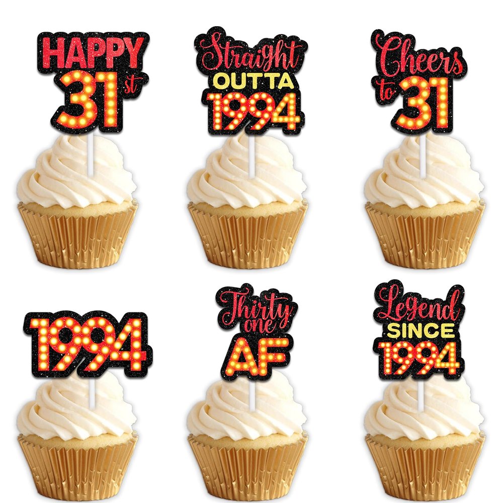 18pcs Red Glitter Dessert Cupcake Topper Pick for Straight Outta 1994 Legend Since 1994 Theme Decor Supplies Men Happy 31st Birthday Party Decorations