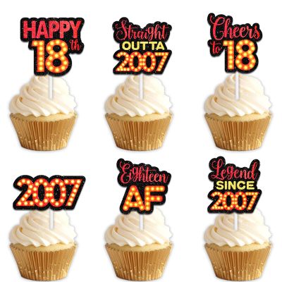 18pcs Red Glitter Dessert Cupcake Topper Pick for Straight Outta 2007 Legend Since 2007 Theme Decor Supplies Men Happy 18th Birthday Party Decorations