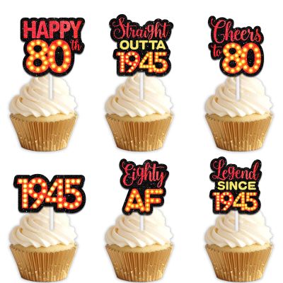 18pcs Red Glitter Dessert Cupcake Topper Pick for Straight Outta 1945 Legend Since 1945 Theme Decor Supplies Men Happy 80th Birthday Party Decorations