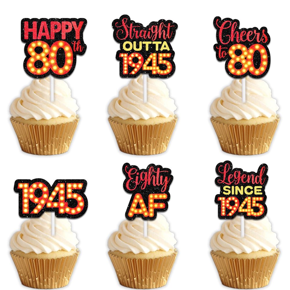 18pcs Red Glitter Dessert Cupcake Topper Pick for Straight Outta 1945 Legend Since 1945 Theme Decor Supplies Men Happy 80th Birthday Party Decorations