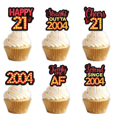 18pcs Red Glitter Dessert Cupcake Topper Pick for Straight Outta 2004 Legend Since 2004 Theme Decor Supplies Men Happy 21st Birthday Party Decorations