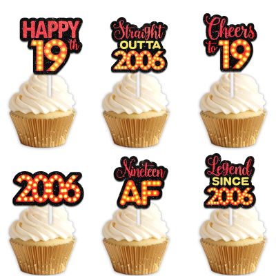 18pcs Red Glitter Dessert Cupcake Topper Pick for Straight Outta 2006 Legend Since 2006 Theme Decor Supplies Men Happy 19th Birthday Party Decorations