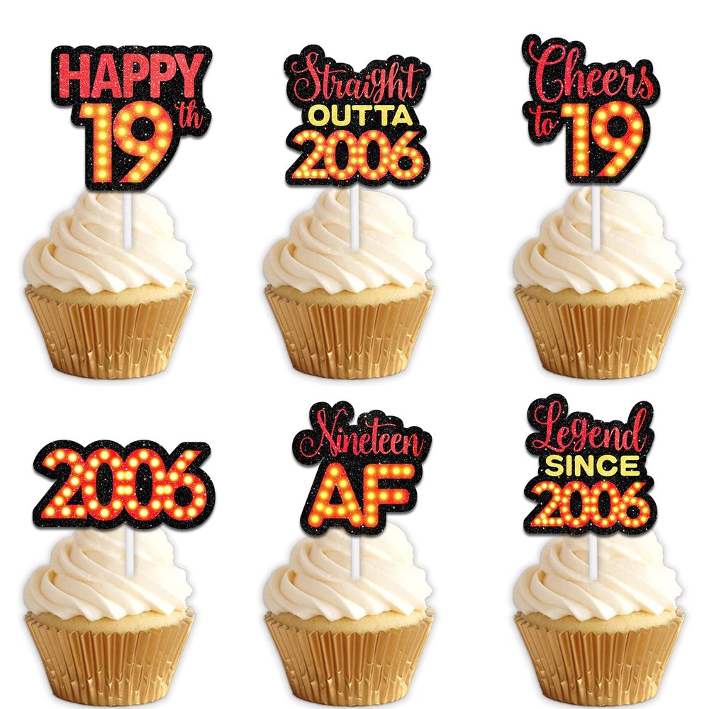 18pcs Red Glitter Dessert Cupcake Topper Pick for Straight Outta 2006 Legend Since 2006 Theme Decor Supplies Men Happy 19th Birthday Party Decorations