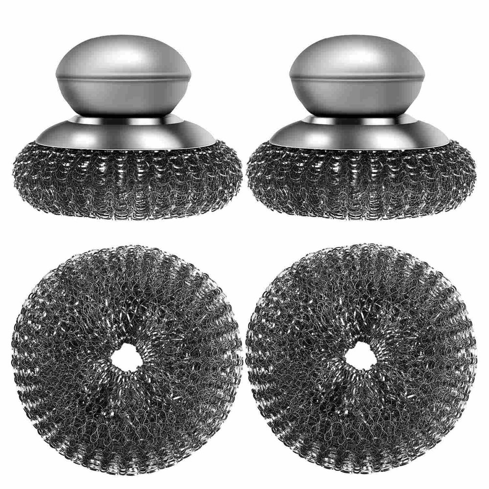 2 Pcs Stainless Steel Wool Scrubber with Handle