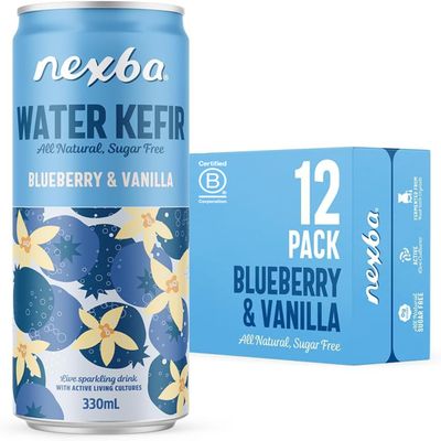 Nexba Blueberry & Vanilla Water Kefir 330ml Slim Cans (Pack of 12)