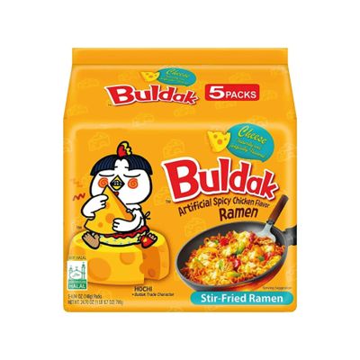 Buldaak Hot Chicken Cheese Flavour Ramen Pack of 5 x 140g | Spicy Korean Instant Noodles with Creamy Cheese Twist | Halal Certified