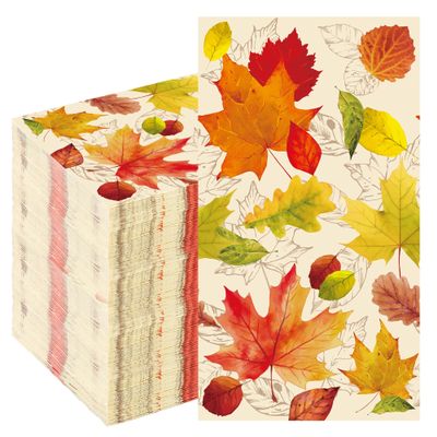 100 PCS Fall Guest Napkins Thanksgiving Maple Leaf Paper Napkins 3-ply Disposable Leaf Hand Paper Towels Thanksgiving Dinner Decor Watercolor Napkins for Autumn Harvest Kitchen Holiday Party Supplies