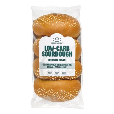 ROBERT ANDREW Low Carb Sourdough Butter Brioche Rolls 13.5g Carbs, 15.8g Protein, High Protein, Keto Buns, Low Sugar Diabetic Rolls, 188 Calories | 4x65g