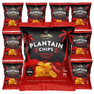 Africa Select Olu Olu 12 x 60G Spicy Gourmet Plantain Chips Plantain Crisp 60G | Premium Snack Authentic African Crunchy, Flavorful, Exotic & Ready-to-Eat