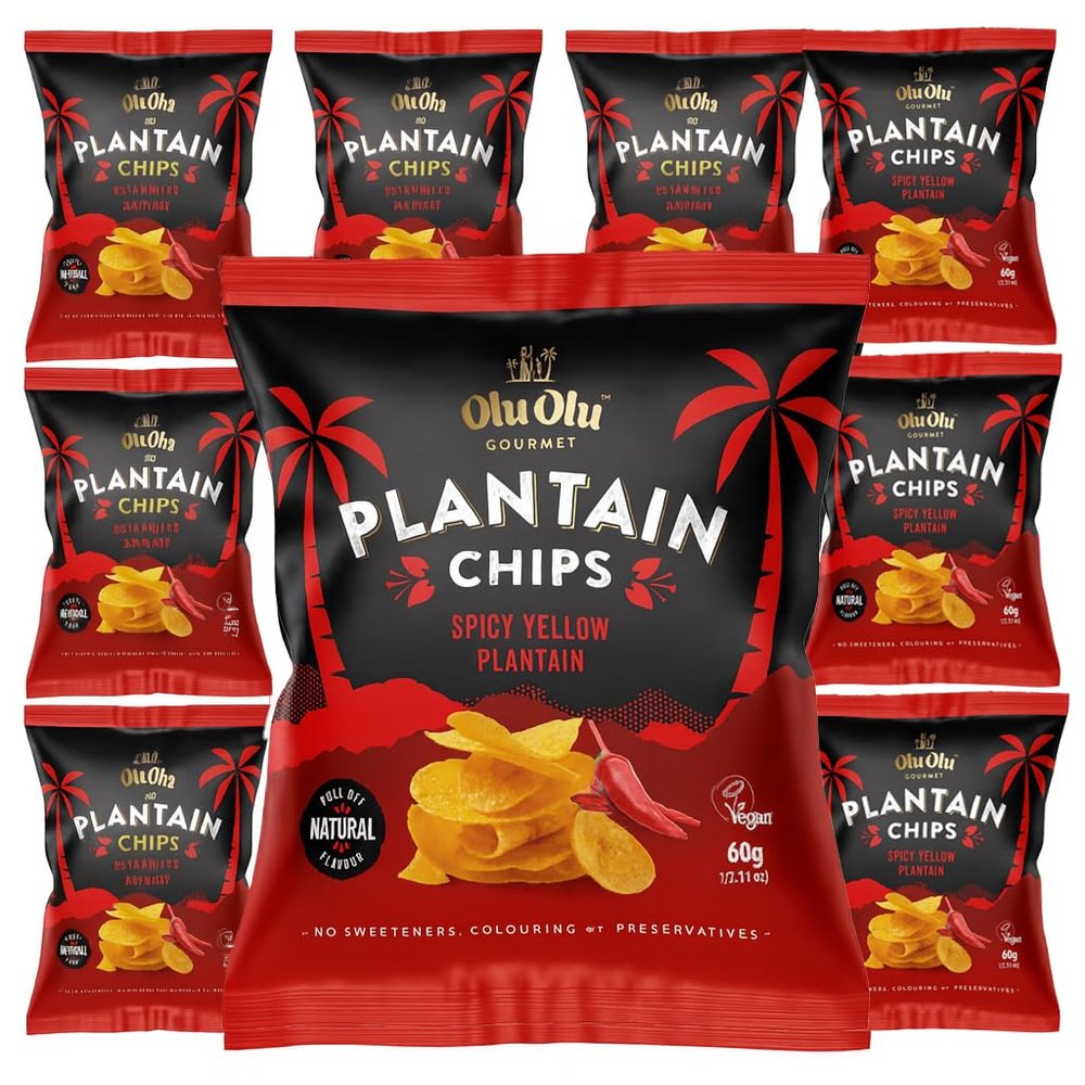 Africa Select Olu Olu 12 x 60G Spicy Gourmet Plantain Chips Plantain Crisp 60G | Premium Snack Authentic African Crunchy, Flavorful, Exotic & Ready-to-Eat