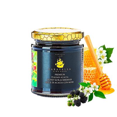 Caravella Fine Food Acacia & Blackberry Fruit Honey 250g Italian | Smooth Silky Light-Bodied with Fruity Aroma| Fluid Runny & Juicy| Perfect for Cheeses Desserts Chocolate Cheesecake Berry Spritzers