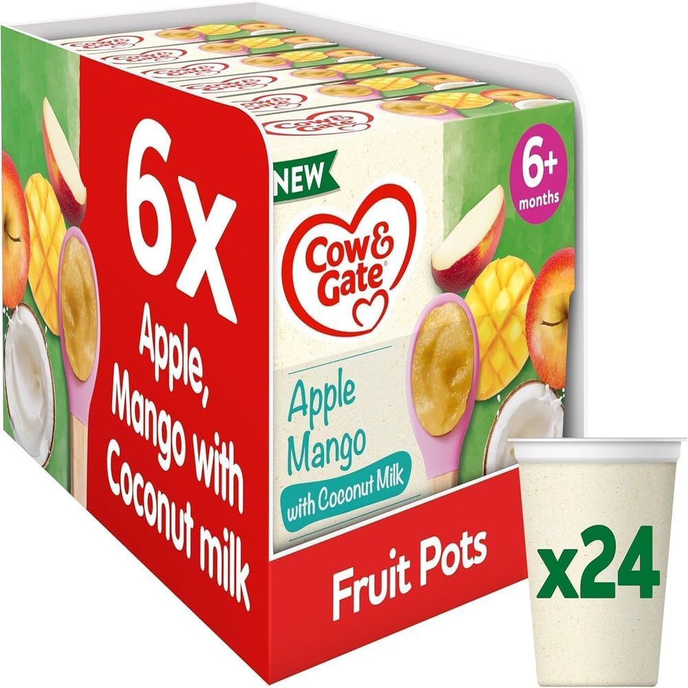 Cow & Gate Baby Food - Apple & Mango with Coconut Milk - Baby, Toddler and Kids Snacks - Fruit Pot Multipack - 6+ Months - 4x95g (24 Pots)