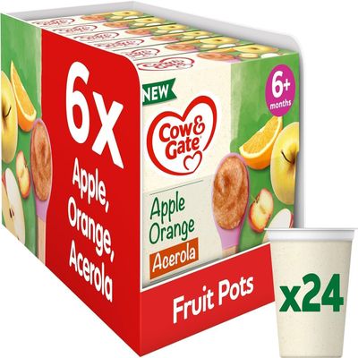 Cow & Gate Baby Food - Apple Orange & Acerola - Baby, Toddler and Kids Snacks - Fruit Pot Multipack - 6+ Months - 4x100g (24 Pots)