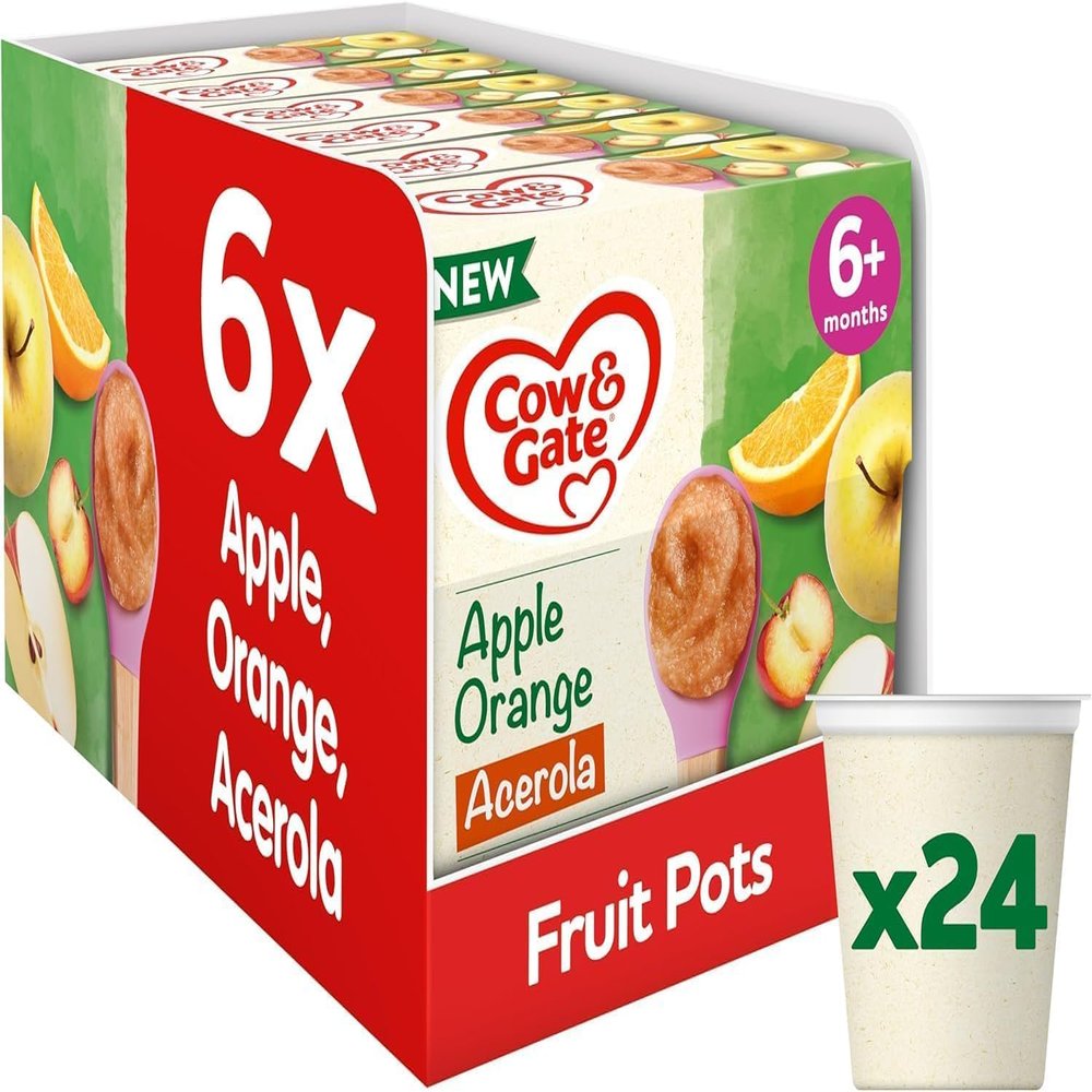 Cow & Gate Baby Food - Apple Orange & Acerola - Baby, Toddler and Kids Snacks - Fruit Pot Multipack - 6+ Months - 4x100g (24 Pots)