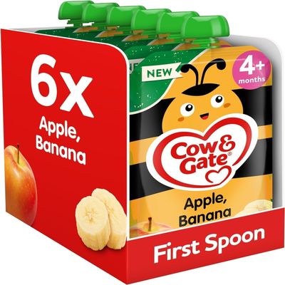 Cow & Gate Fruit Pouch Apple & Banana Baby Food Snacks, 6+ Months, 6x100g