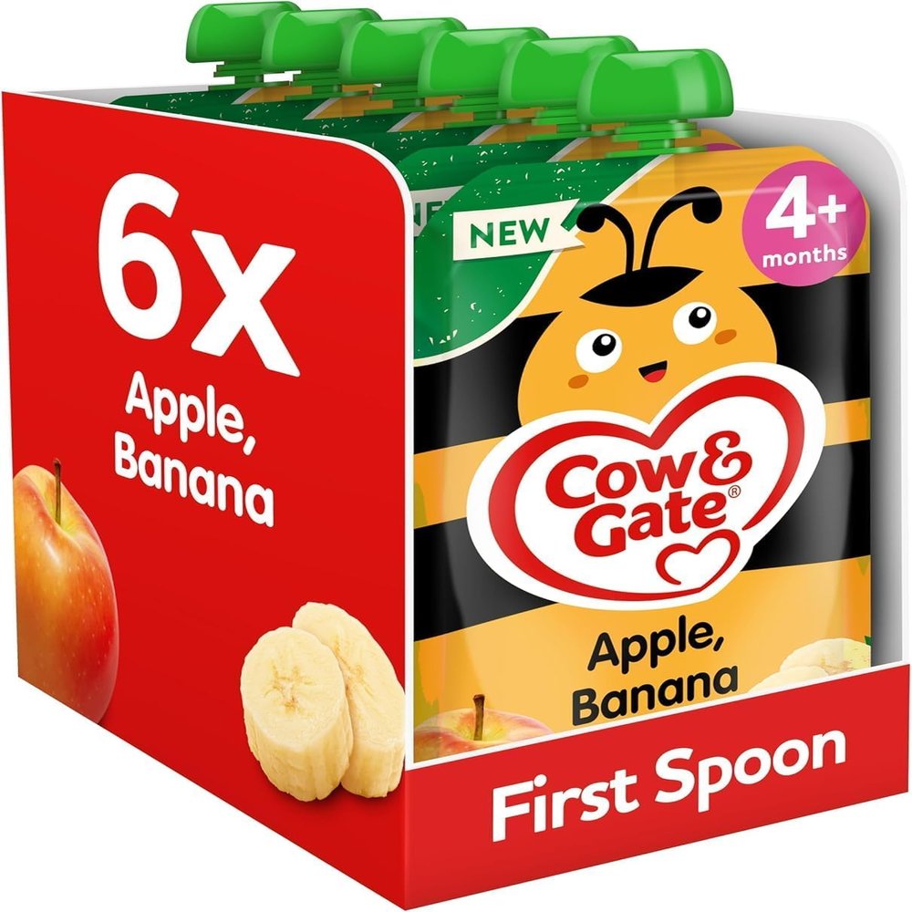 Cow & Gate Fruit Pouch Apple & Banana Baby Food Snacks, 6+ Months, 6x100g