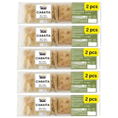 Fresh Ciabatta Rolls, 250g Pack, 2 Rolls Per Bag, Bake at Home (5 Packs of 2)