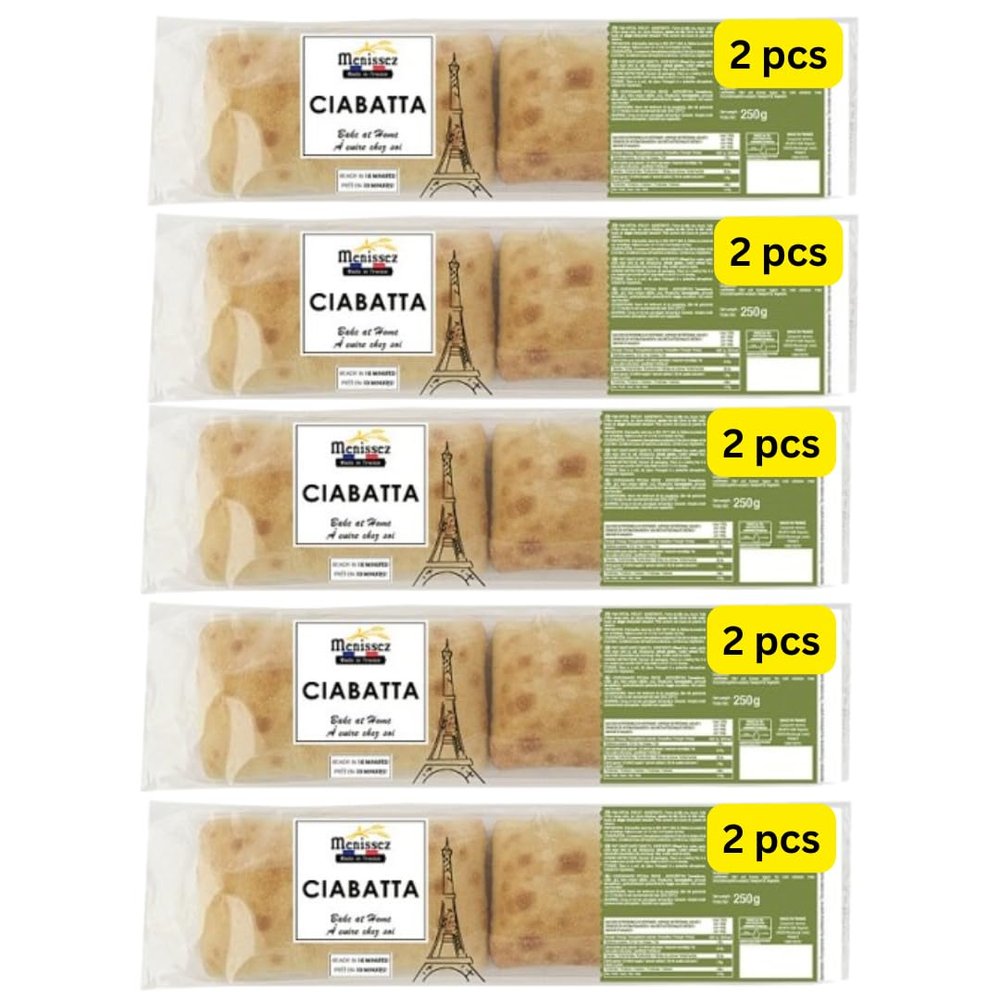 Fresh Ciabatta Rolls, 250g Pack, 2 Rolls Per Bag, Bake at Home (5 Packs of 2)