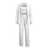 3 Piece Outfits Women Casual Summer Sets Plus Size Co Ord Sets Long Sleeve Tracksuits for Womens Oversized Button Up Shirts Tube Top and Wide Leg Pants Holiday Beach Travel Outfits Streetwear White view 1