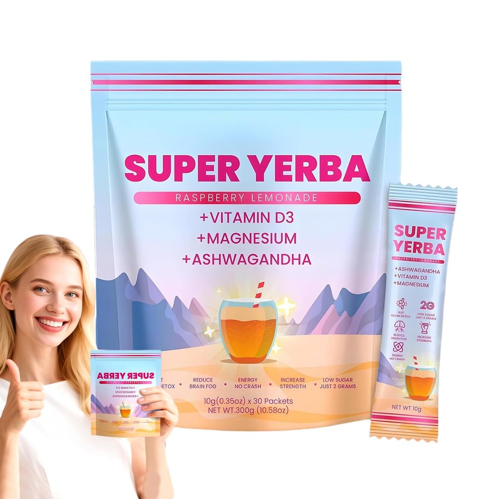 30 Servings Instant Tea Powder, Super Mate Raspberry Lemonade Tea Powder, Raspberry Lemonade Flavour, Natural Plants Mate Tea Powder