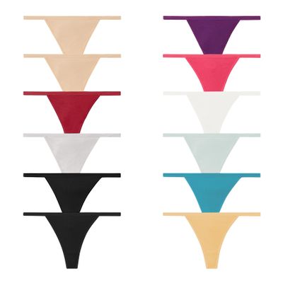 Nabtos Sexy Women's Underwear Cotton Panties String T-Back Thongs Lingerie (Pack of 6), 12 Pack, L