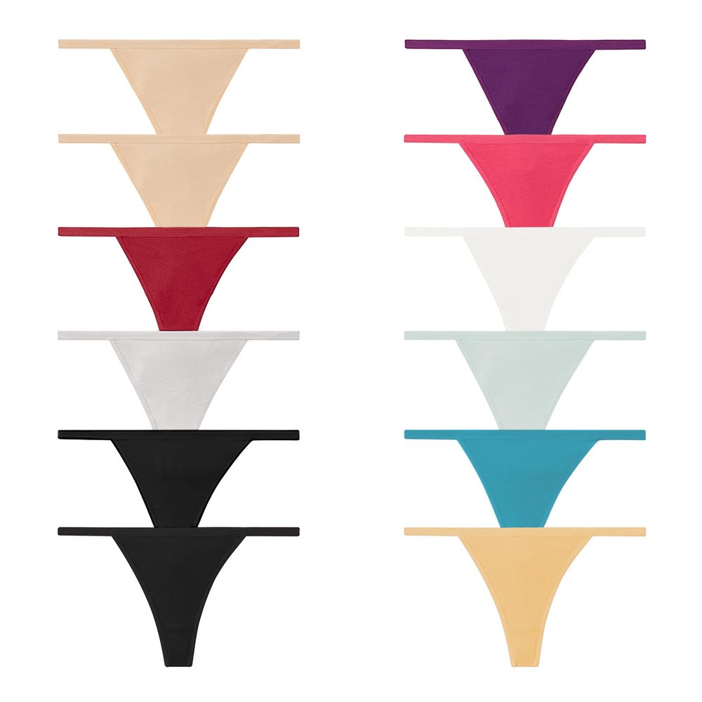 Nabtos Sexy Women's Underwear Cotton Panties String T-Back Thongs Lingerie (Pack of 6), 12 Pack, L