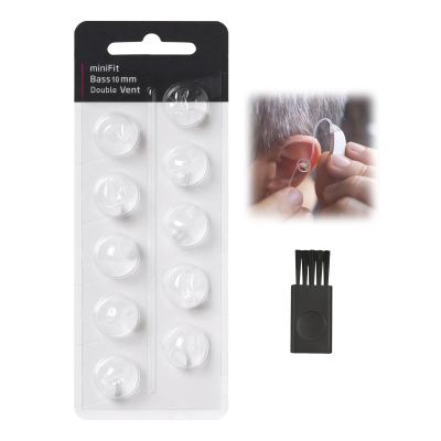 10 Pcs Hearing Aid Domes for Oticon, 10 Mm Hearing Aid Accessories Replacement Compatible with Oticon Minifit Double Vent Bass Domes (with Brush)