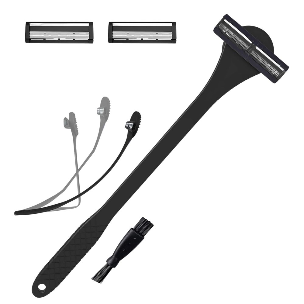 2 In 1 Silicone Back Scrubber And Men's Shaver With Three Layer For Shaving And Back Hair Removal Grooming Tool