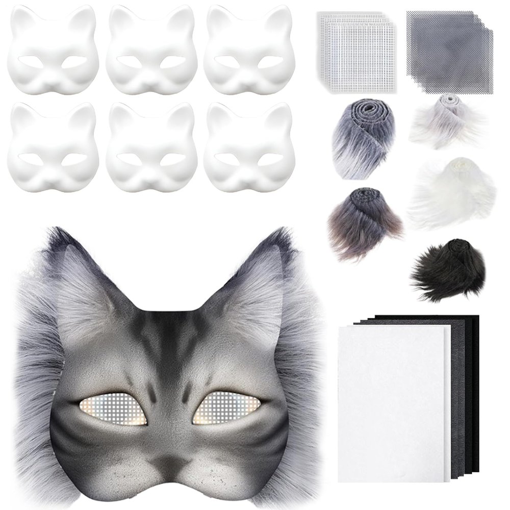 Furry Face Cover | Cat Face Cover Base With Eye Meshes - Kids' Dress-Up Accessories For Christmas Parties Family Friends Cosplay