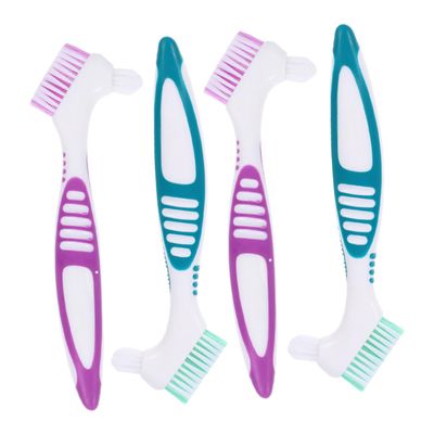 Ipetboom Denture Toothbrushes and Large Anti-Slip Handle Double Sided 4pcs, for Cleaning Dentures and Gums with Multi-Layered Bristles for Easy Use
