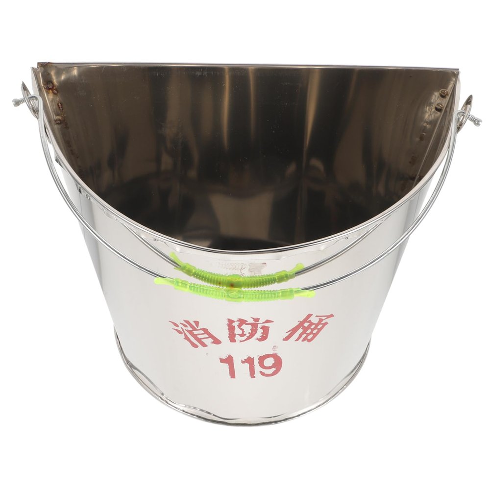 SHINEOFI Semi-circular Stainless Steel Fire Bucket Sand Pail with Handle Heat-resistant for Fireplaces and Firefighting Use C02