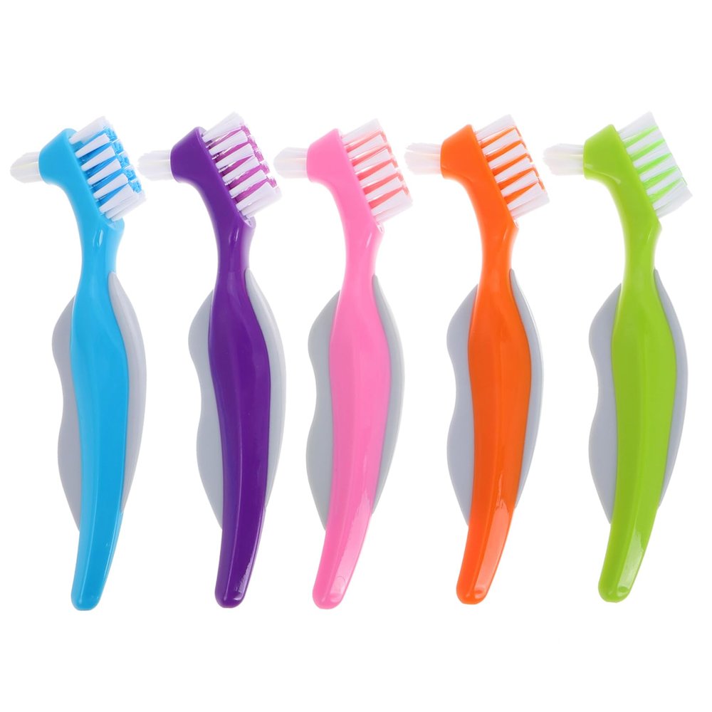 BIUDECO 5pcs Clean Denture Brush Soft Bristles for Elderly Dual Head Design for Travel for False Teeth Care