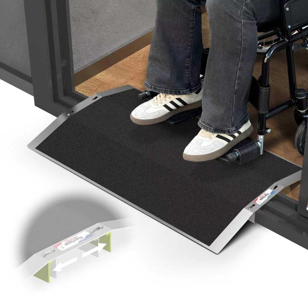 Nuvium 27.6"L1.6"H Bridge Threshold Ramps for Doorways, Fits 2.85.1" Wide Thresholds with Adjustable Support Bars, Non-Slip Aluminum Wheelchair Ramps for Home Steps, Sliding Door Ramp for Wheelchair