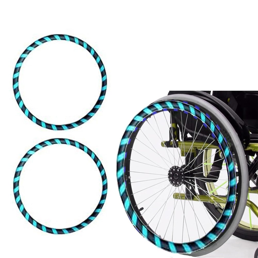 20/22/24inch Silicone Wheelchair Push Rim Covers, 1 Pair, Non-Slip Wear-Resistant Hand Push Cover, Wheelchair Handrim Covers, Improve Grip and Traction,Cyan Black-20in