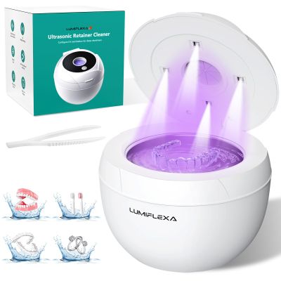 Lumiflexa Ultrasonic Retainer Cleaner, 45000Hz Ultrasonic Cleaner with 4 UV-Light & 4 Cleaning Modes, 200ML - Retainer Cleaner Machine for Dentures, Aligner, Toothbrush Head, Jewelry (White)