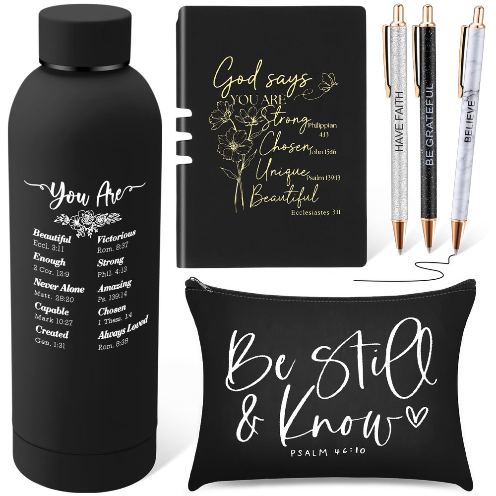 SiliFine 6 Pcs Christmas Christian Gifts for Women Faith, Inspirational Religious Gifts for Women, Spiritual Present Set for Her Sister Grandma Wife Mothers(Black)