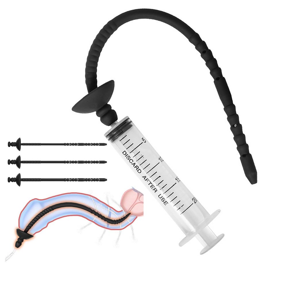 3 Sizes Smooth Sounding Rod with Syringe, Male Special Stretch for Easy Urination, Special Training Set for Men -D28UK (M)