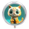 Blue Eyes Cat Pill Box 3 Compartment Travel Pill Organizer 3 Times A Day Cute Mini Pill Case for Purse & Pocket Portable Metal Medicine Box with Mirror Round Daily Medicine Vitamin Container view 1