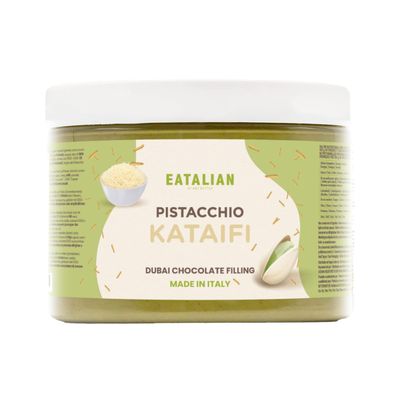 EATALIAN by AMZ BETTER Pistachio Cream with Kataifi, Delicious Spreadable Cream with a Unique Taste, Ideal on Bread, Perfect with Ice Cream, Chocolate and Dubai Chocolate, 500 g, Made in Italy