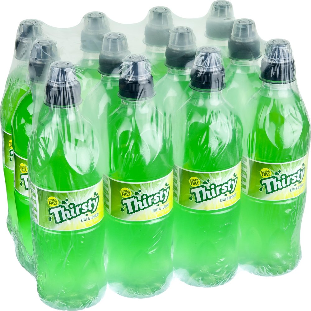 Thirsty Kiwi & Lemon Flavoured Still Water Sugar Free, 500ml PET Bottle (12 Pack) Zesty Vegan Recyclable Bottles
