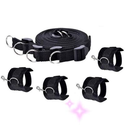 Black Nylon Non-Linear Multifunctional Adjustable Indoor Bedside Fixed Ligaments, Four Nylon Buckle Sleeves For Hands And Legs - D6