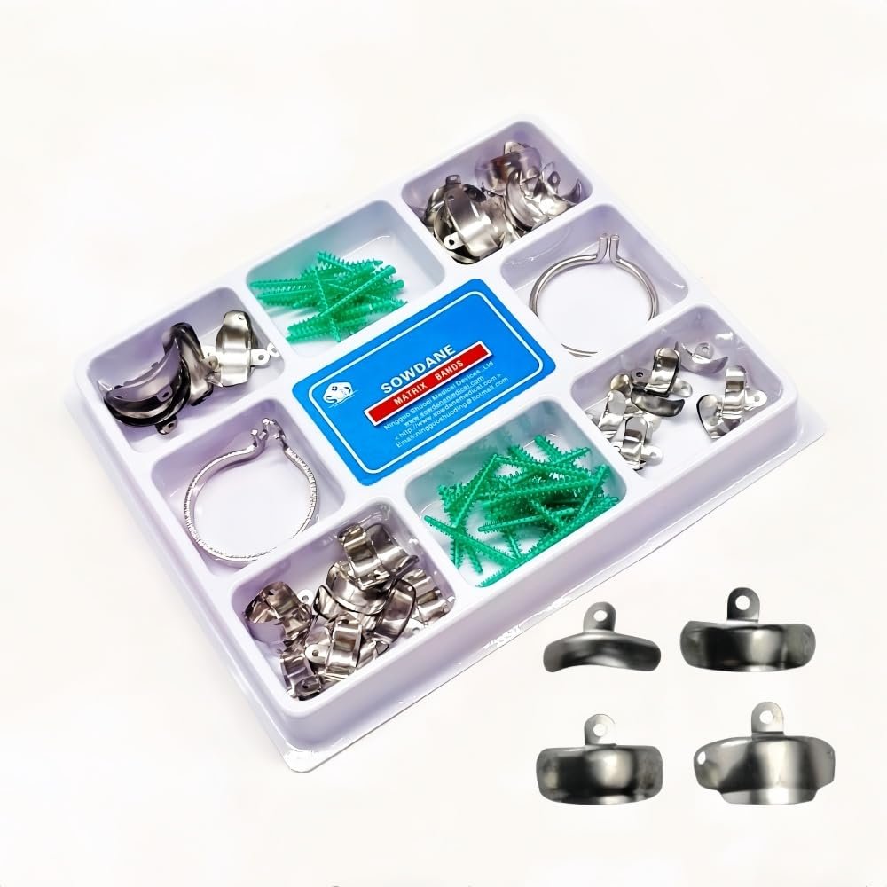 80pcs/set Dental Sectional Contoured Metal Matrices M4 matrices Matrix wedges set with add-on wedges rubber wedges resin clips (1 set F)