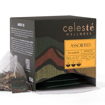 Celeste Assorted Tea Bags Herbal & Green Tea Sampler 20 Pyramid Bags Natural Ingredients