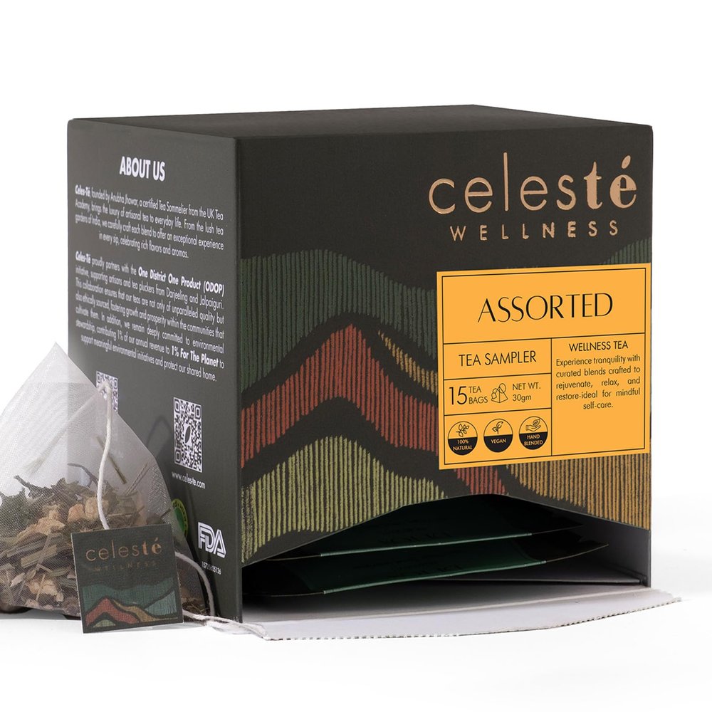 Celeste Assorted Tea Bags Herbal & Green Tea Sampler 20 Pyramid Bags Natural Ingredients