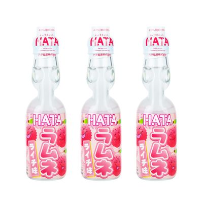 Hata Kosen Lychee Ramune Classic Japanese Carbonated Soda, Fun Marble Bottle, Lychee Flavour, 200ml (Pack of 3)