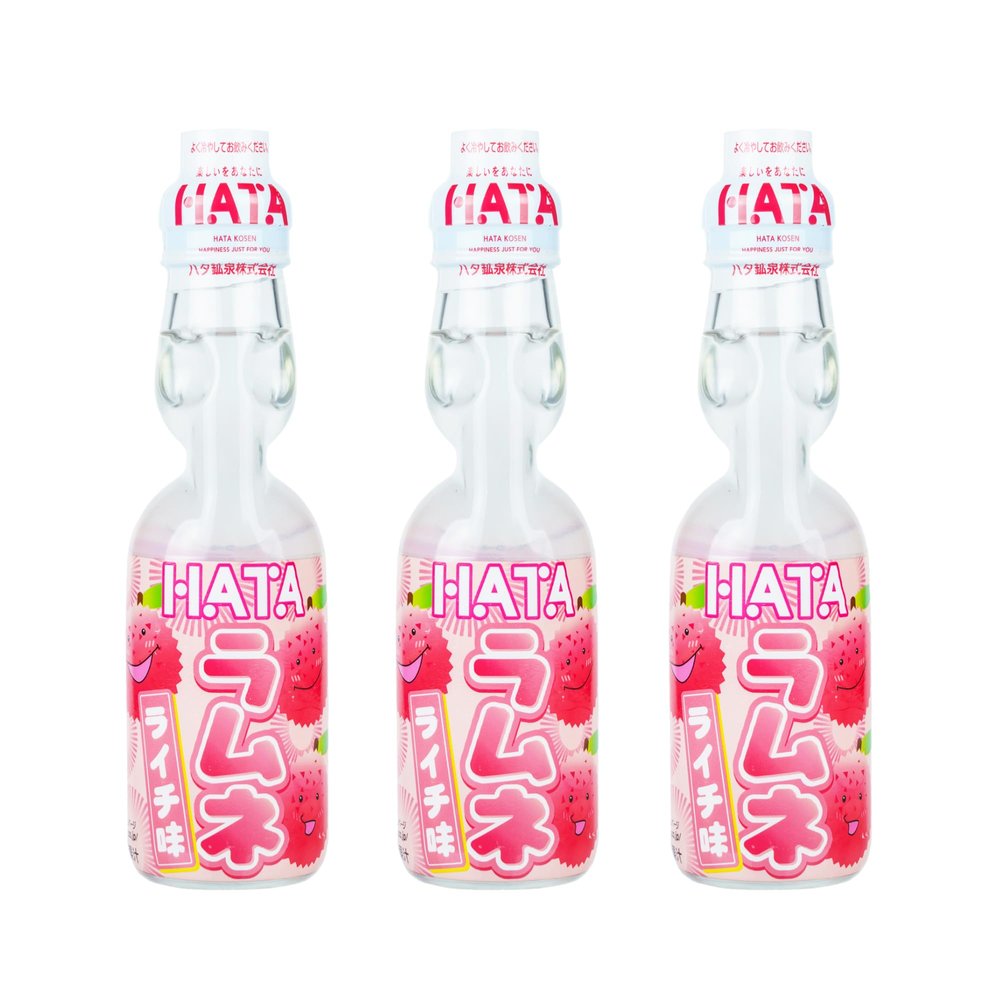 Hata Kosen Lychee Ramune Classic Japanese Carbonated Soda, Fun Marble Bottle, Lychee Flavour, 200ml (Pack of 3)