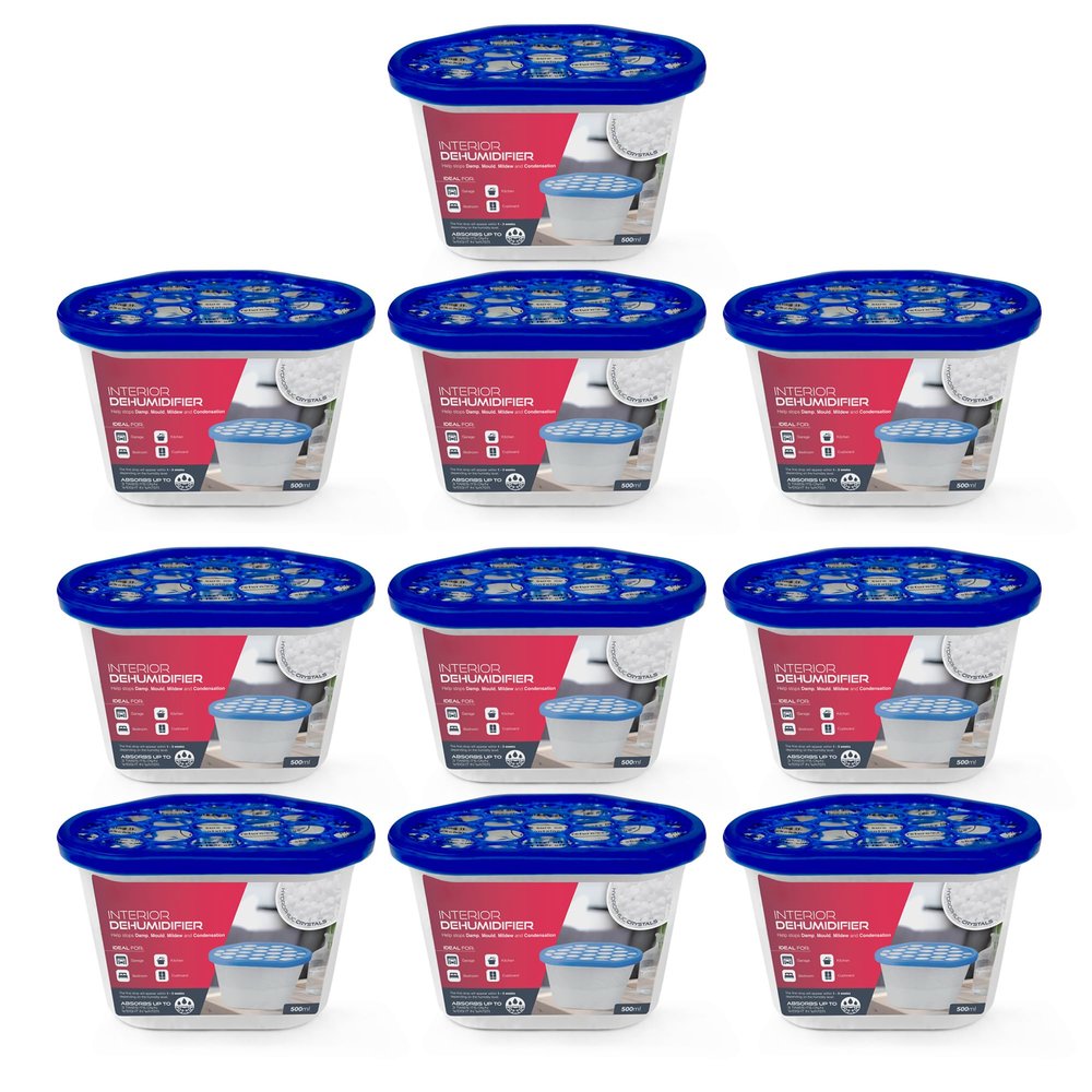 Haltons Moisture Absorber Dehumidifier - Condensation Remover for Damp, Mould, Home, Wardrobe, Kitchen, Bathroom, Basement, Garage, Bedroom, Caravan, Office - 10 Pack/500ml